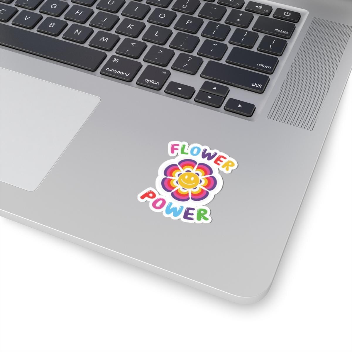 Flower Power Smiley Face Sticker: 70s Retro Rainbow Vinyl Decal