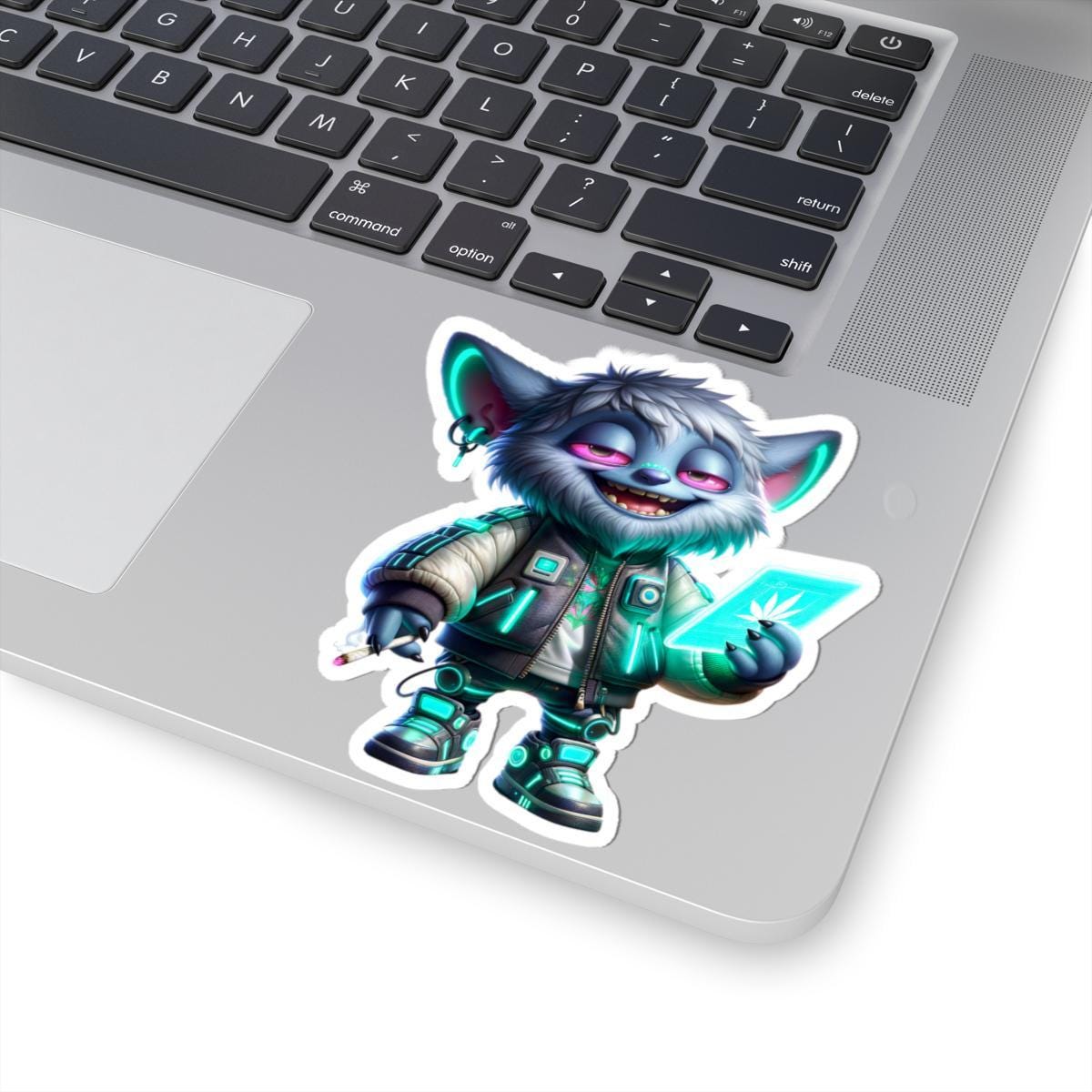 Cyberpunk Monster Sticker: Neon Tech Art for Laptop, Water Bottle