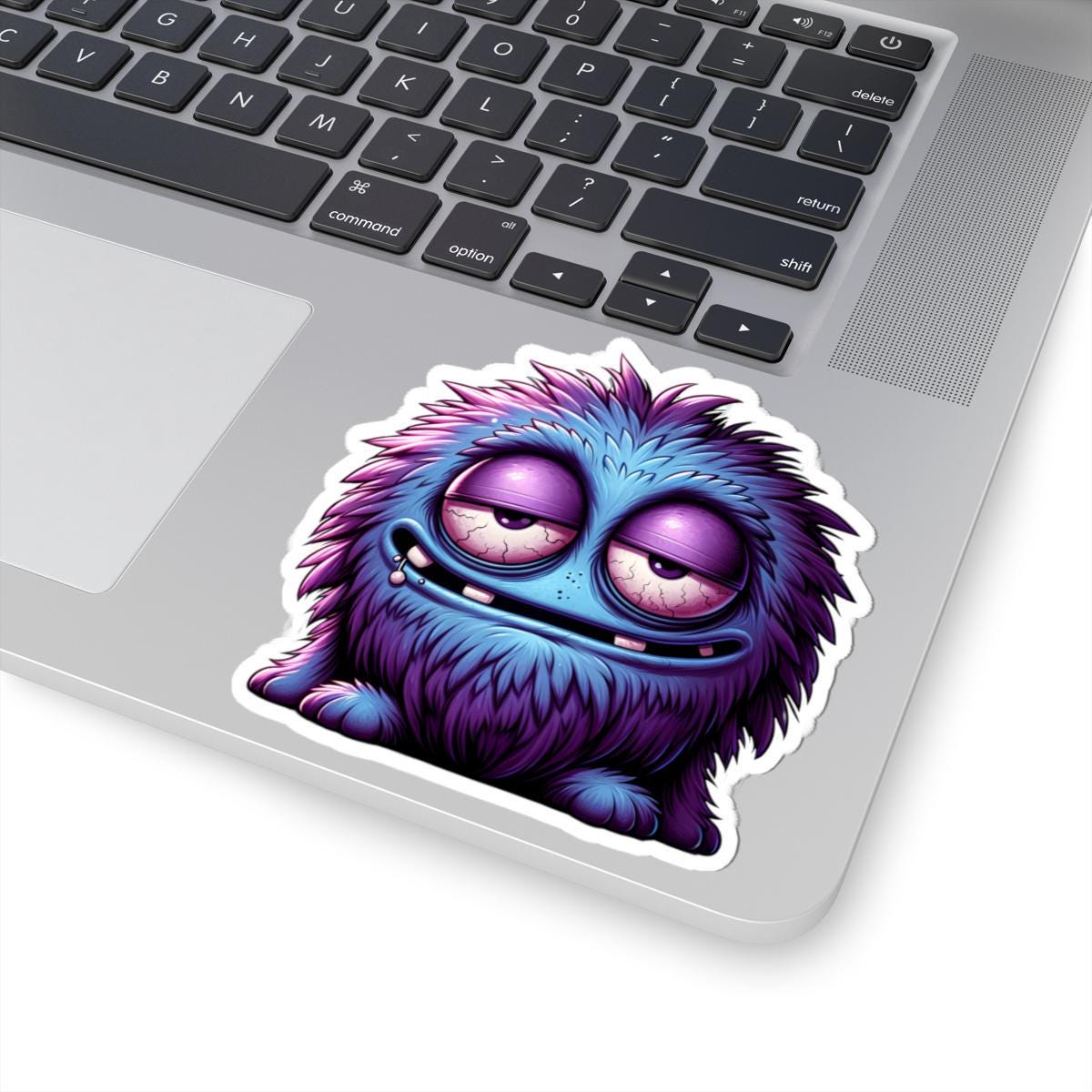 ColorFlow | Fuzzy Blue and Purple Monster Kiss Cut Sticker Cute Character Art for Laptops Water Bottles Journals and More