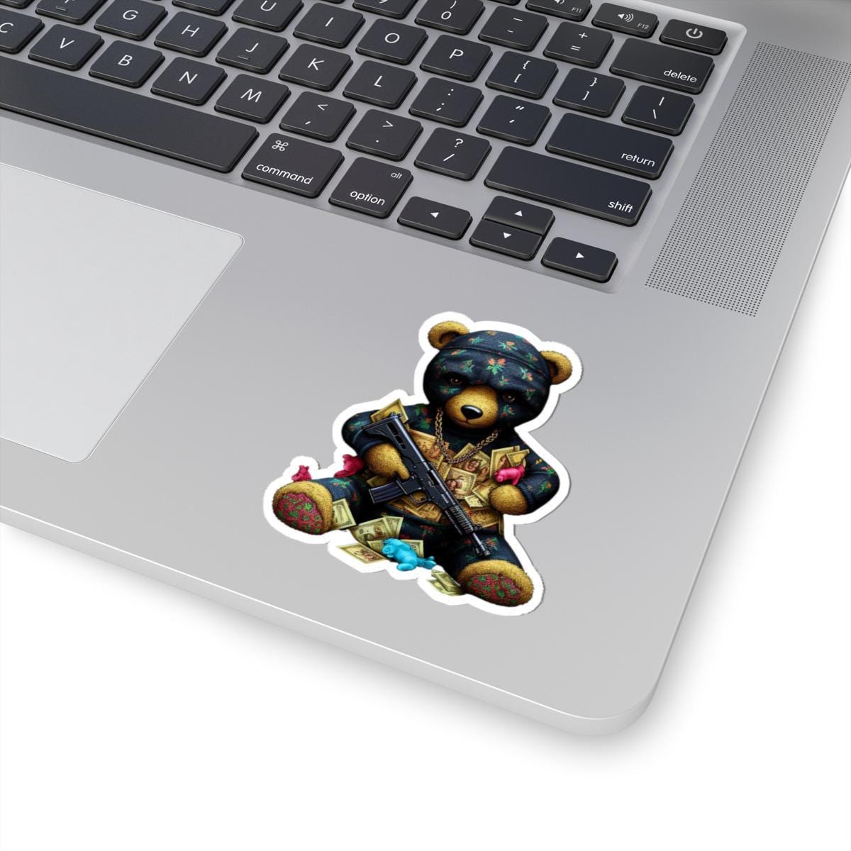 Gangsta Teddy Bear Sticker: Edgy Street Art Kiss Cut Decal
