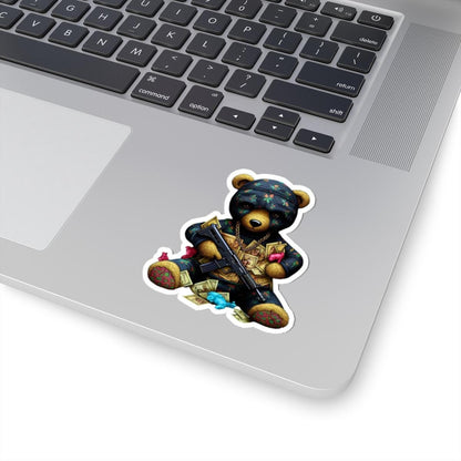 Gangsta Teddy Bear Sticker: Edgy Street Art Kiss Cut Decal