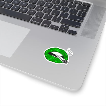 ColorFlow | Green Lips Smoking Joint Sticker Waterproof Weed Kiss Cut Vinyl Cannabis Art Stoner Babe Glossy Pothead Laptop Car Decal