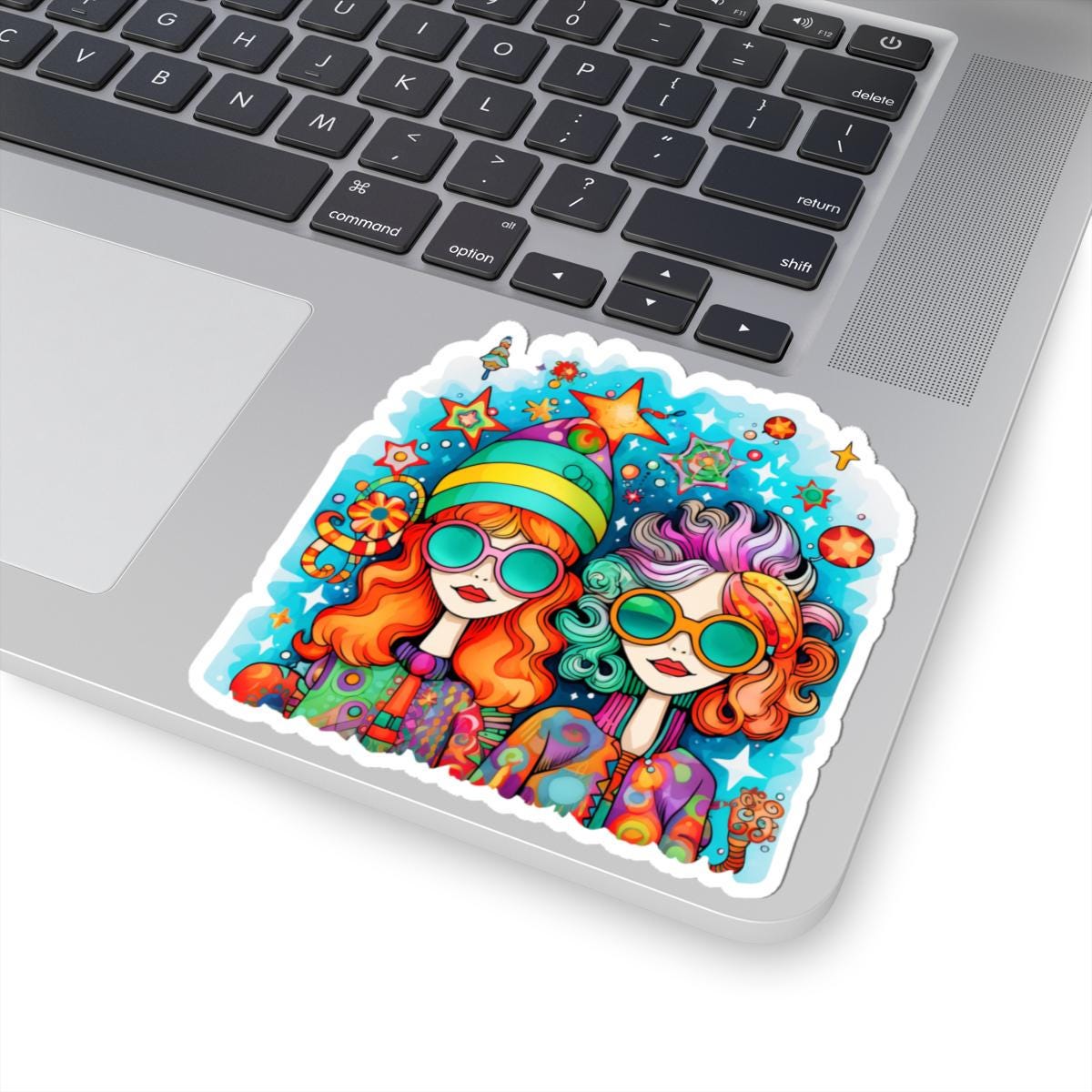 ColorFlow | Groovy Best Friends Sticker | Trippy Hippie Girls Kiss Cut Decal | Waterproof Retro 70s Vinyl Art for Laptop or Bottle