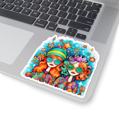 ColorFlow | Groovy Best Friends Sticker | Trippy Hippie Girls Kiss Cut Decal | Waterproof Retro 70s Vinyl Art for Laptop or Bottle