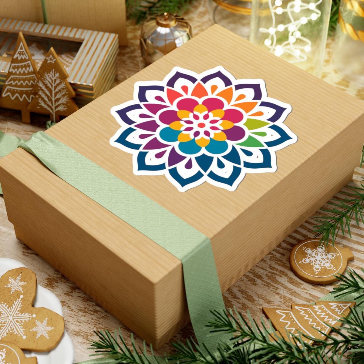 Rainbow Mandala Sticker: Kaleidoscope Blossom, Boho Zen Art