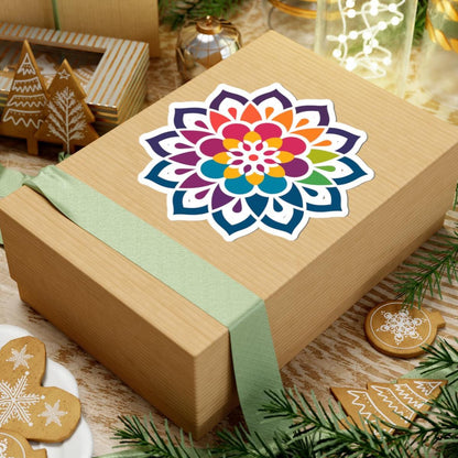 Rainbow Mandala Sticker: Kaleidoscope Blossom, Boho Zen Art