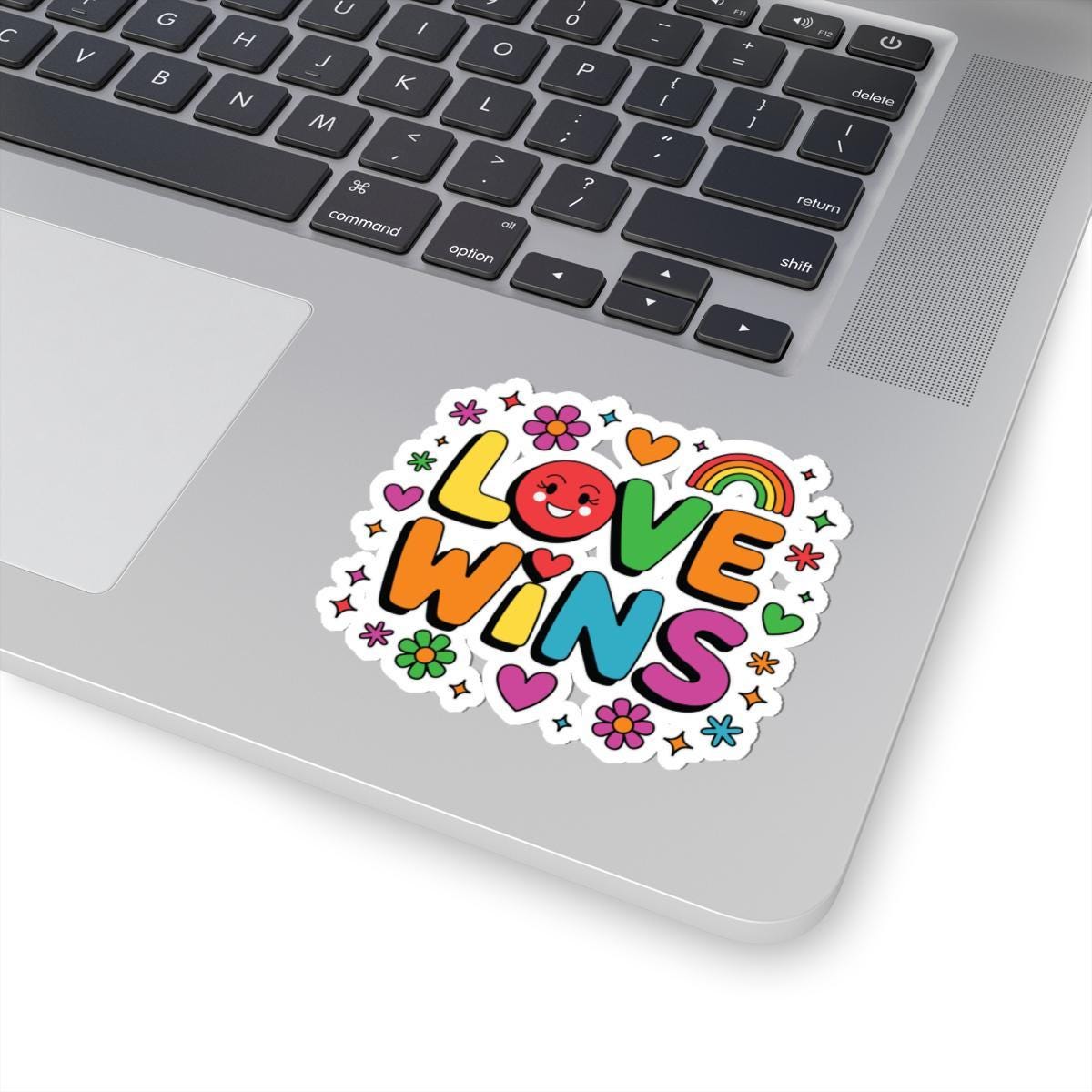 Love Wins LGBTQ Pride Sticker: Rainbow Hearts & Flowers Vinyl Decal