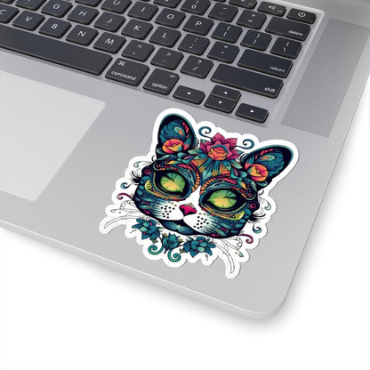 Botanical Cat Sticker: Psychedelic Mandala, Lotus Crown - Waterproof Vinyl Decal