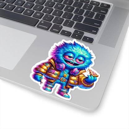 Blue Monster Pizza Party Sticker: Neon Streetwear Art