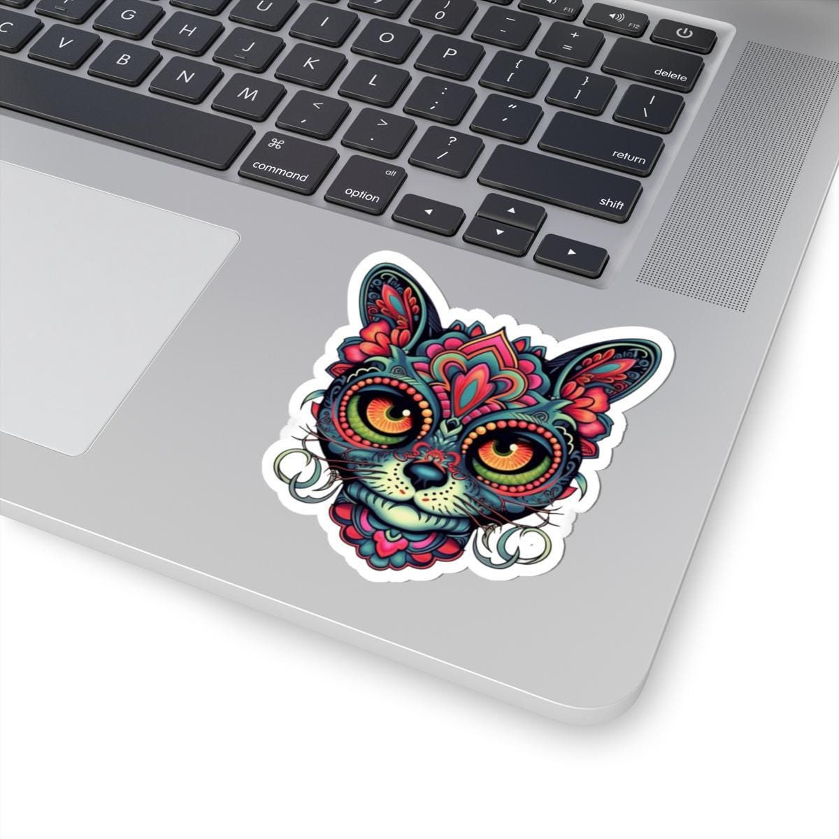 Psychedelic Cat Sticker: Mandala Floral Design, Boho Feline Art