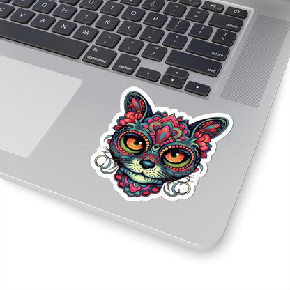 Psychedelic Cat Sticker: Mandala Floral Design, Boho Feline Art