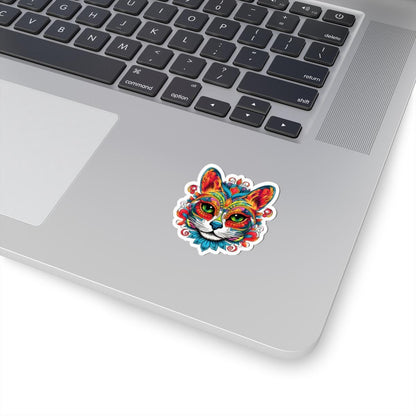 Psychedelic Cat Sticker: Mandala Floral Design, Vibrant Vinyl Decal