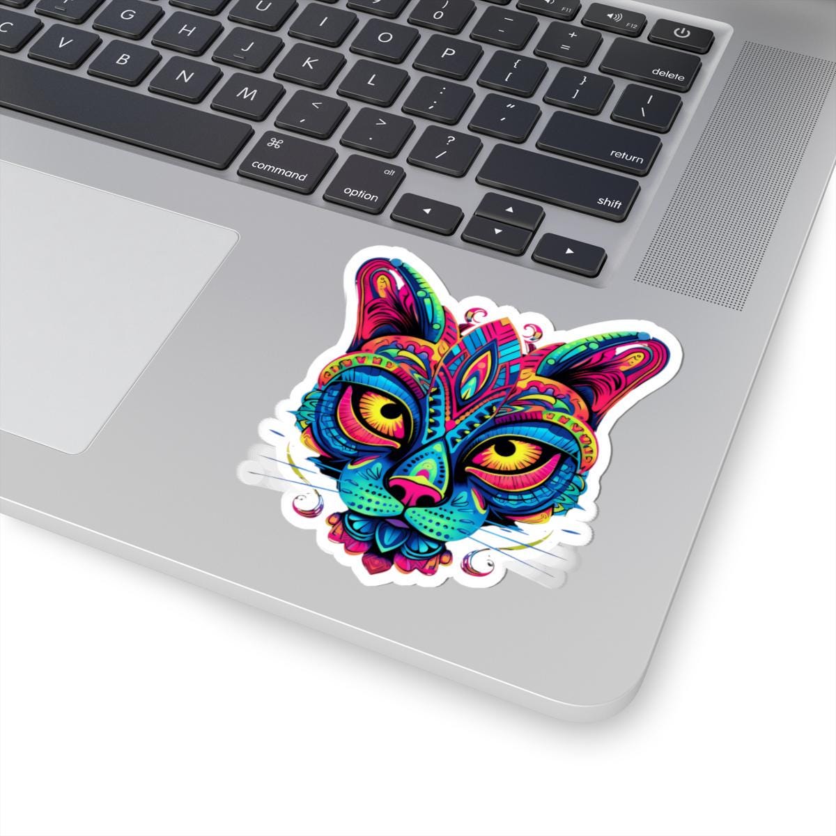Psychedelic Cat Sticker: Rainbow Mandala Art, Boho Decor