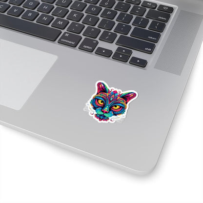 Psychedelic Cat Sticker: Rainbow Mandala Art, Boho Decor