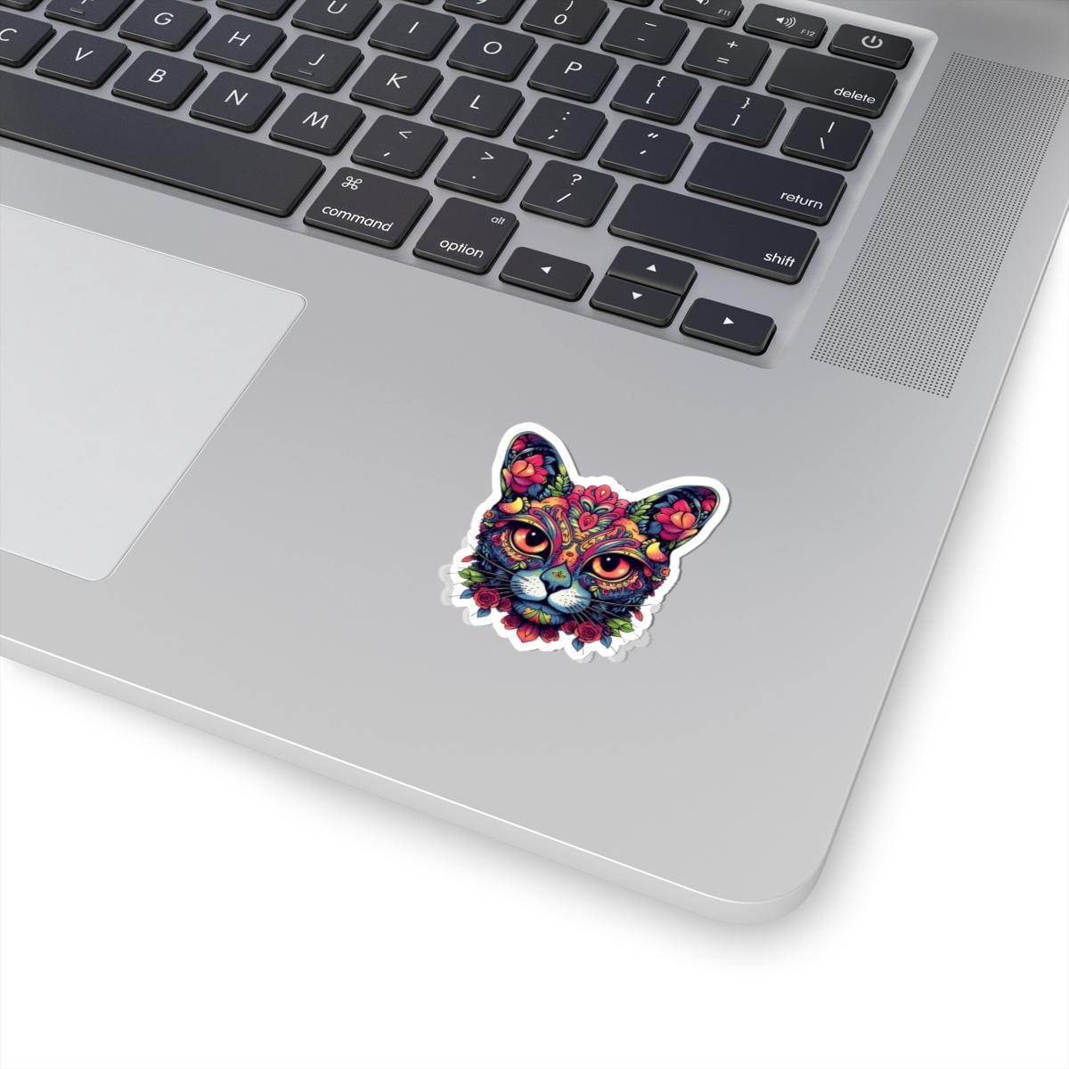 Psychedelic Floral Cat Sticker: Boho Trippy Vinyl Decal