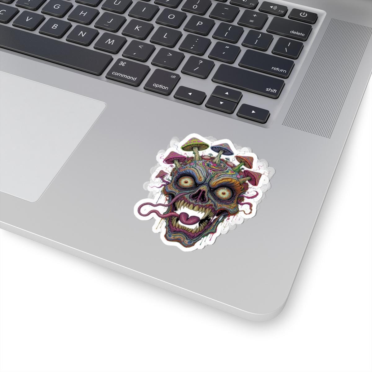 Psychedelic Skull Sticker: Trippy Mushroom Horror Art, Vibrant Surreal Design
