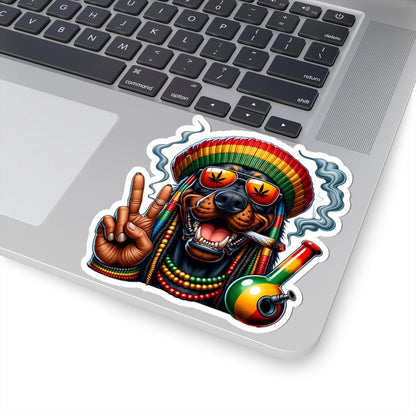 ColorFlow | Rasta Rottweiler Peace Bong Glossy Vinyl Sticker | Kiss Cut or Die Cut | Waterproof Weed Dog Cannabis Reggae