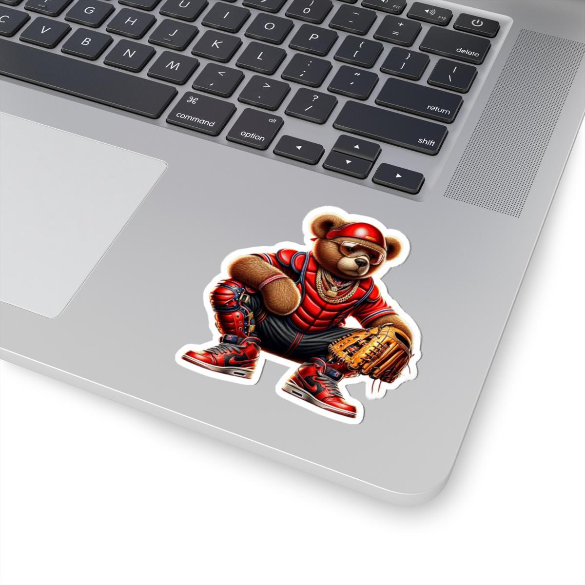 Gangsta Teddy Bear Baseball Catcher Sticker: Urban Vinyl Decal