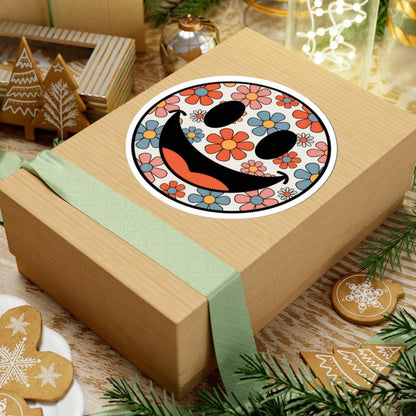 Groovy Smiley Face Sticker: 70s Retro Flower Power Vinyl Decal