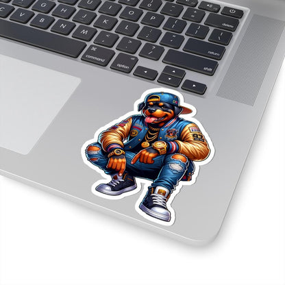 Rottweiler Streetwear Sticker: Hip Hop Dog Art, Gold Chains & Varsity Jacket