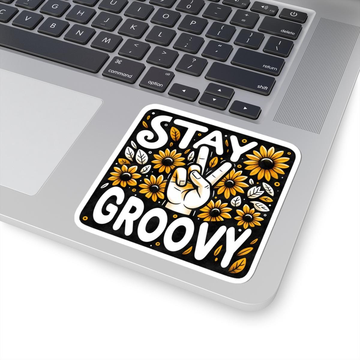 Stay Groovy Sticker: Retro Peace Sign Sunflower - Waterproof Vinyl Decal