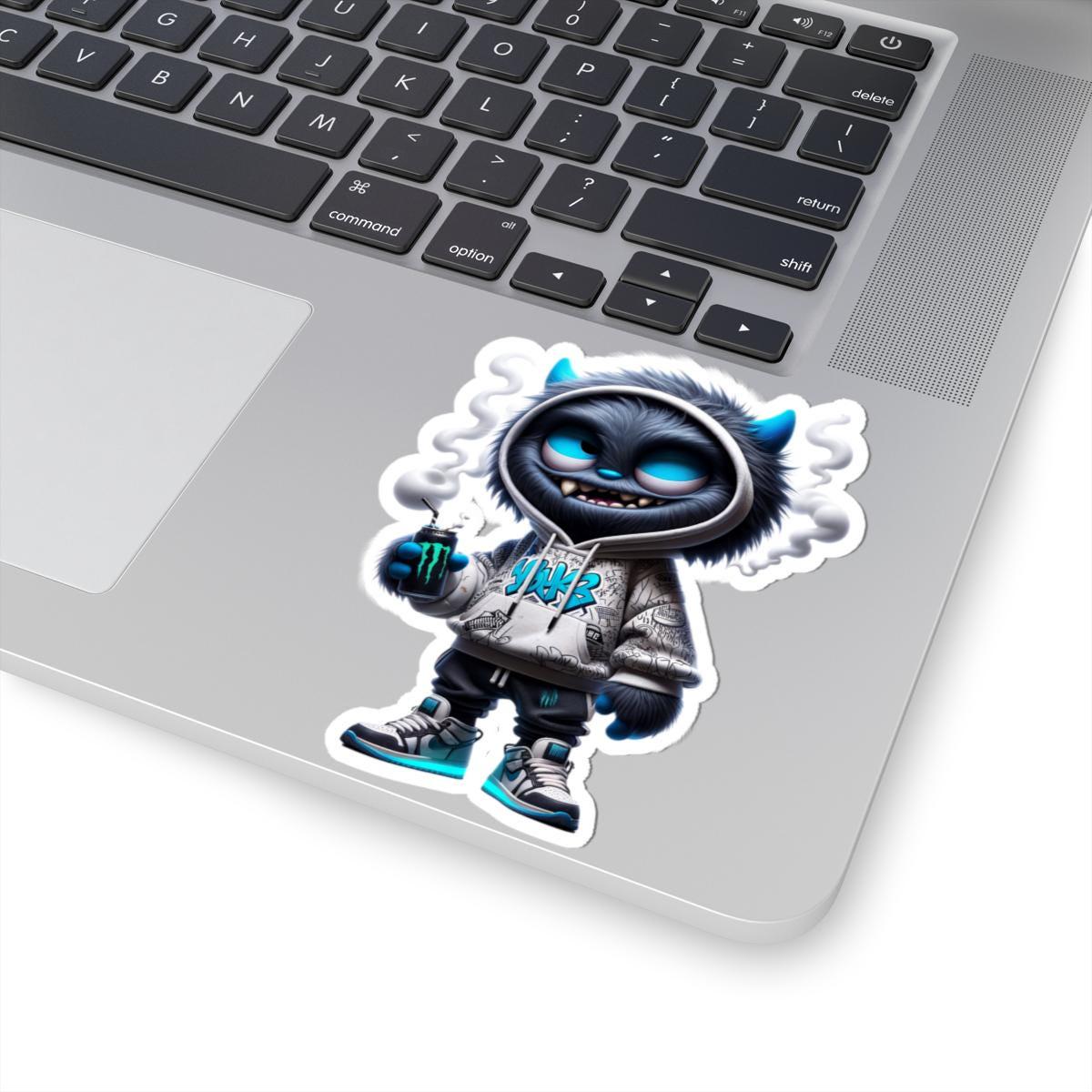 Blue Monster Graffiti Sticker: Urban Streetwear Art