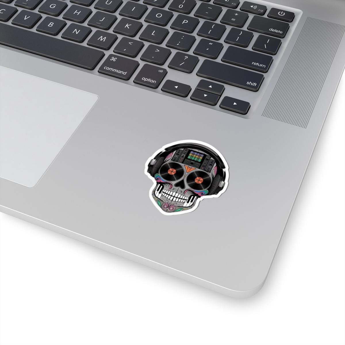 Sugar Skull DJ Sticker: Waterproof Vinyl EDM Festival Art