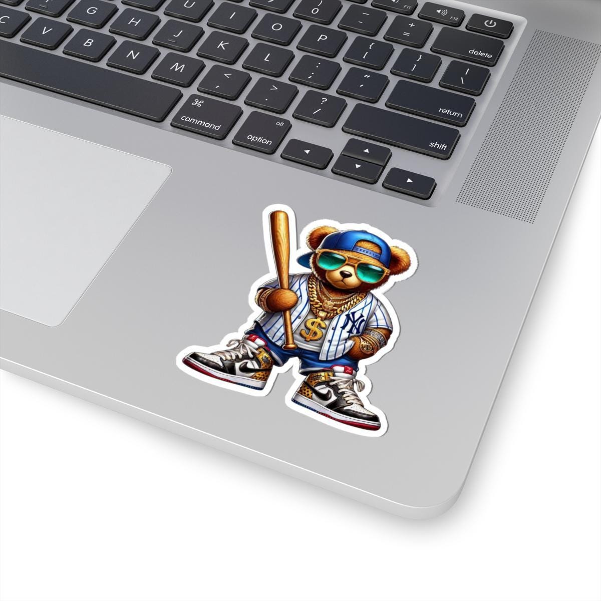 Hip Hop Teddy Bear Sticker: Urban Baseball Art Decal
