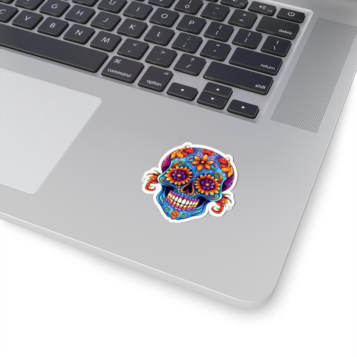 Floral Sugar Skull Sticker: Vibrant Dia de los Muertos Vinyl Decal
