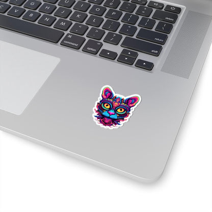 Psychedelic Cat Sticker: Neon Mandala Art, Rainbow Vinyl Decal