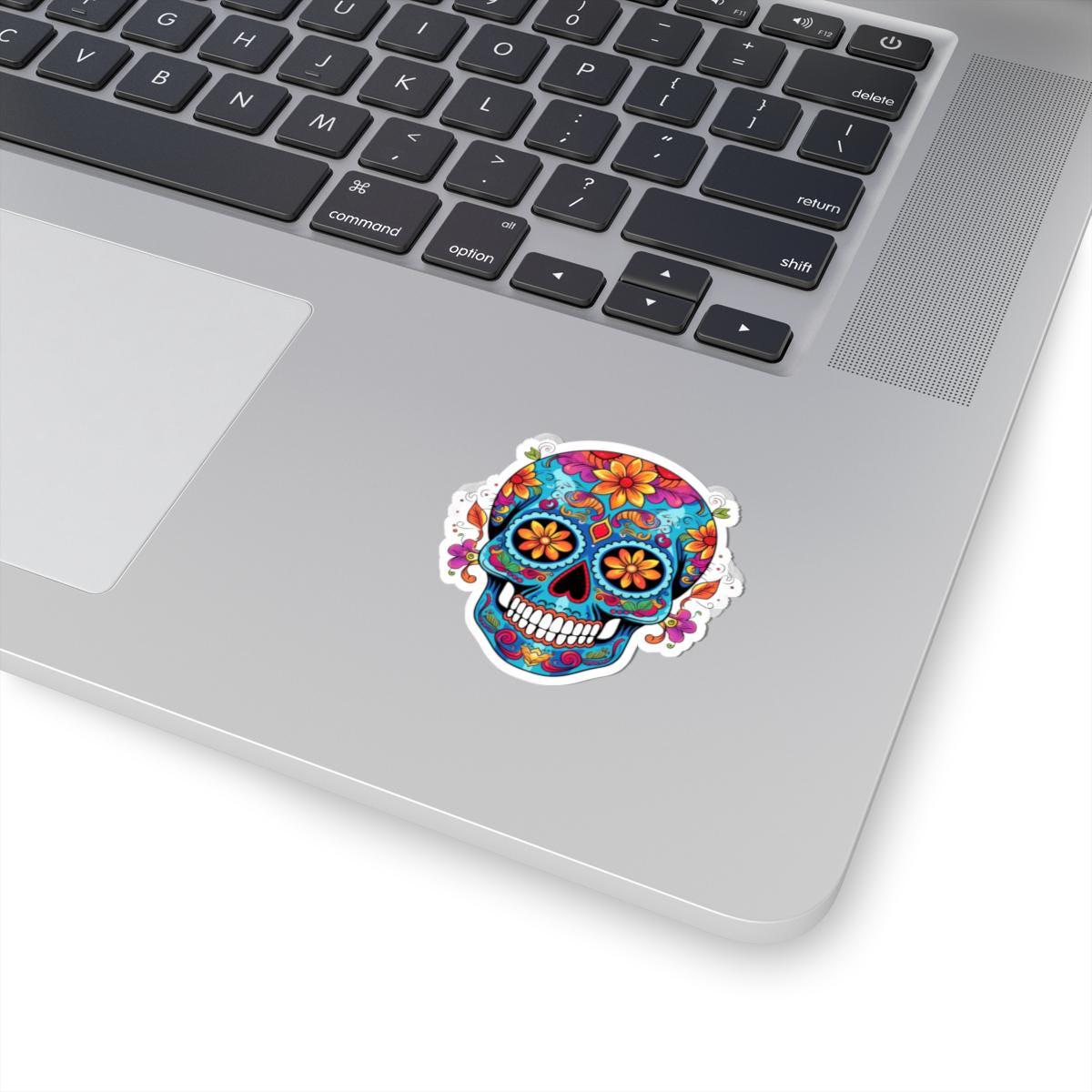 Sugar Skull Sticker: Waterproof Calavera Decal with Orange Flowers
