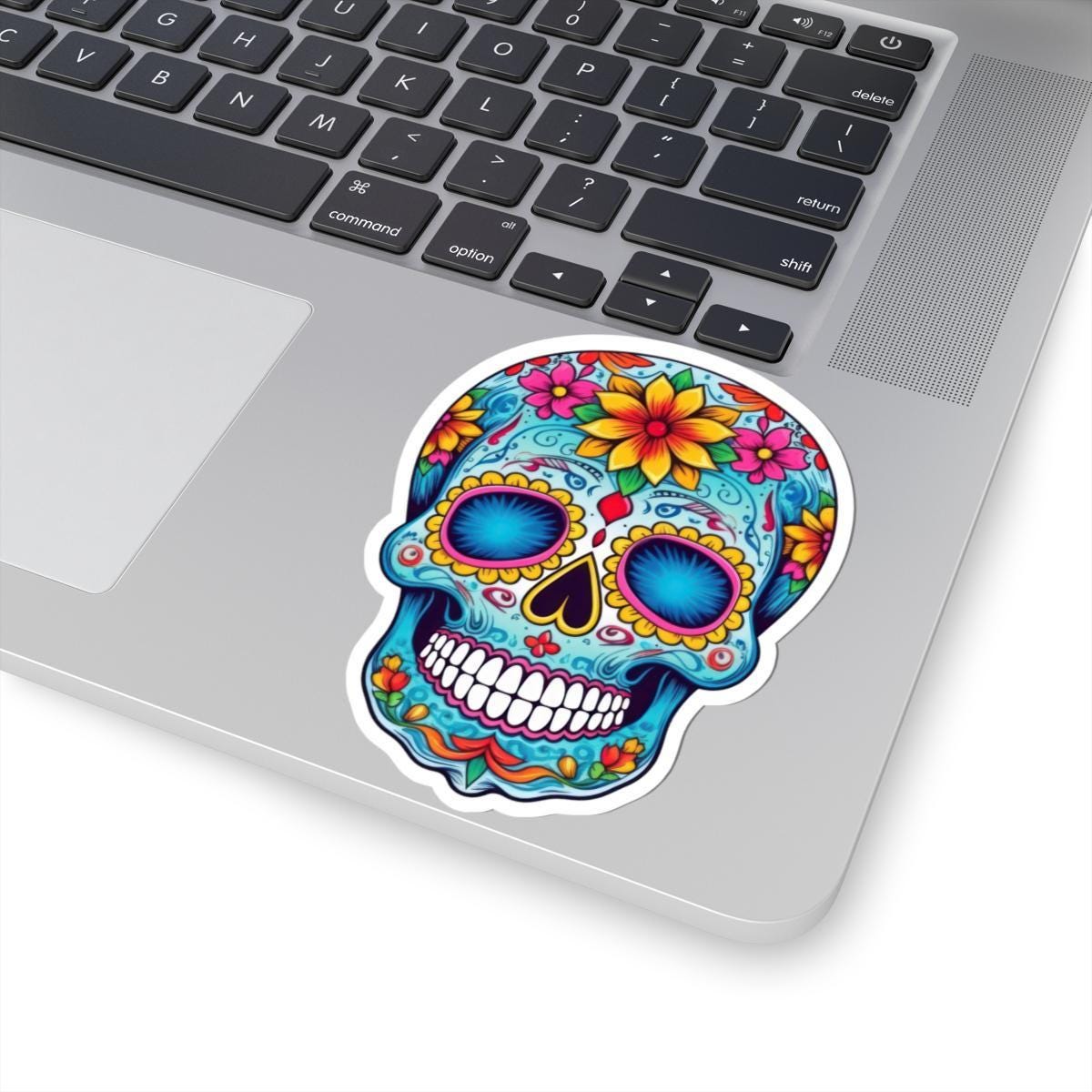 Floral Sugar Skull Vinyl Sticker: Vibrant Dia de los Muertos Decal