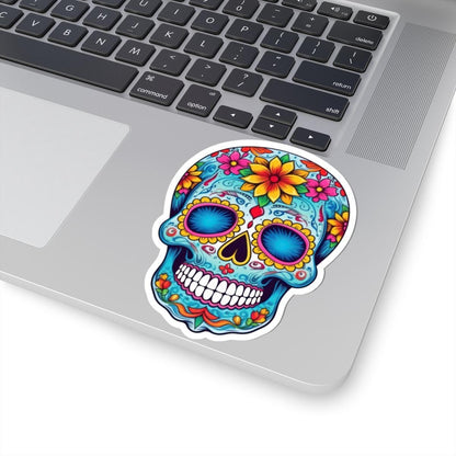 Floral Sugar Skull Vinyl Sticker: Vibrant Dia de los Muertos Decal
