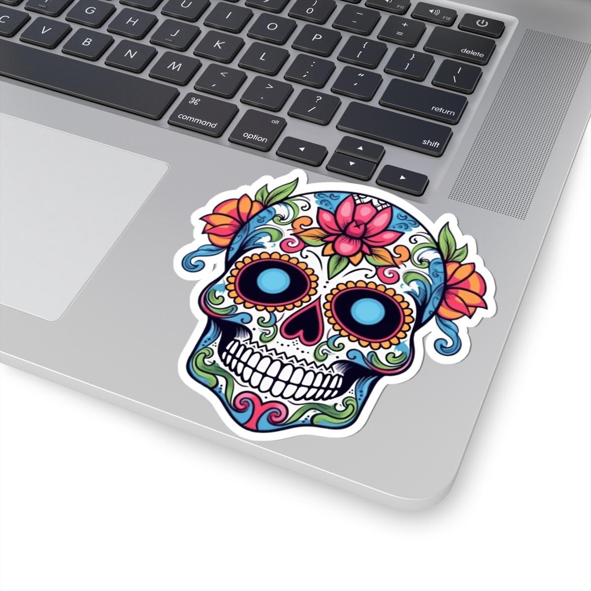 Sugar Skull Vinyl Sticker: Floral Dia de los Muertos Decal - Waterproof Gothic Art