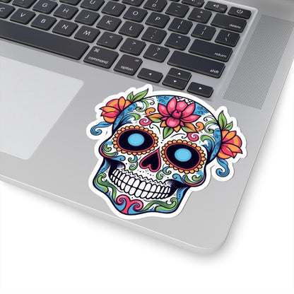 Sugar Skull Vinyl Sticker: Floral Dia de los Muertos Decal - Waterproof Gothic Art