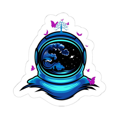 ColorFlow | Astronaut Butterfly Sticker | Space Helmet Ocean Wave Vinyl Decal | Cosmic Nature Astronaut Art | Galaxy Sticker
