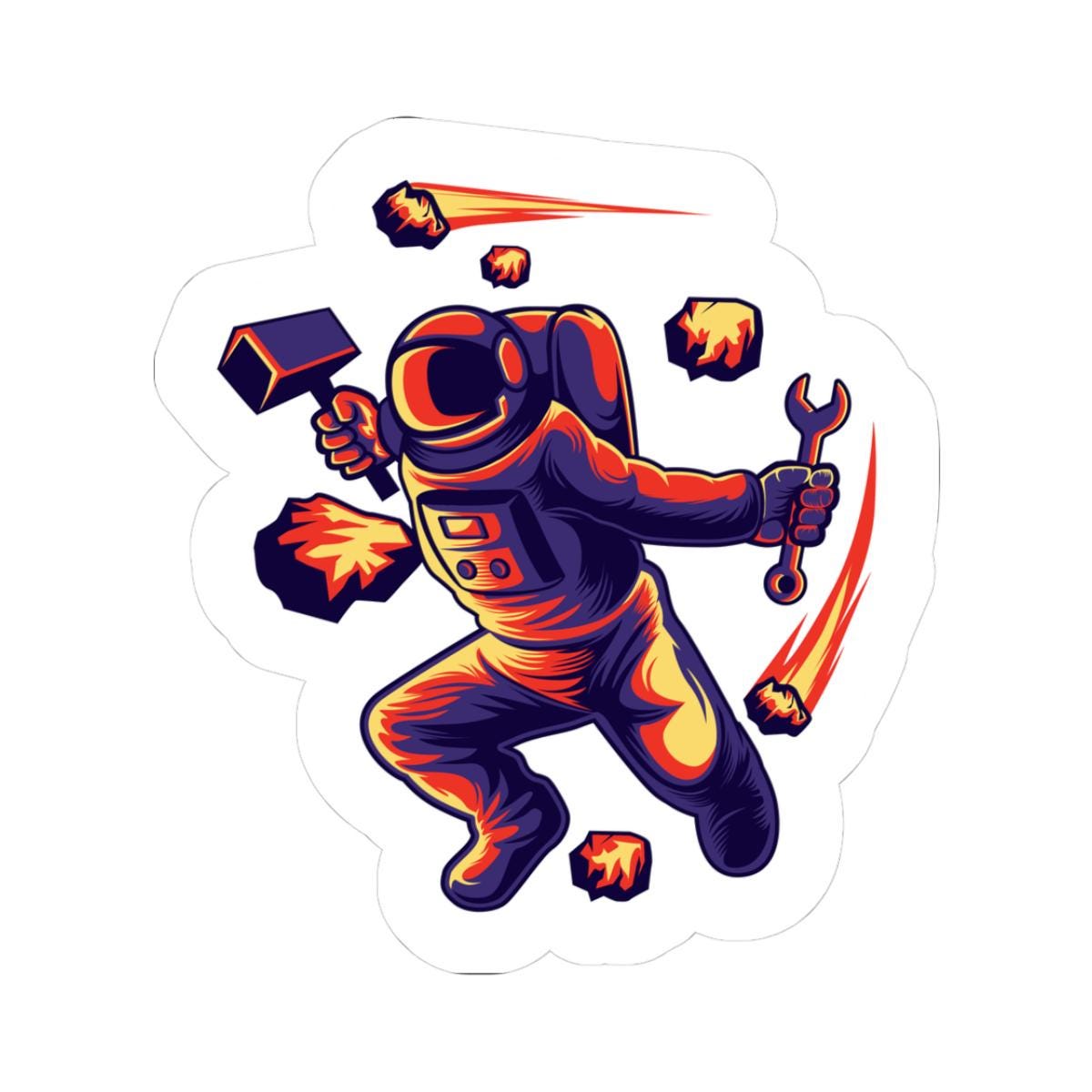 ColorFlow Astronaut Meteor Sticker | Space Repair Worker Vinyl Decal | Cosmic Survival Astronaut Art Sticker