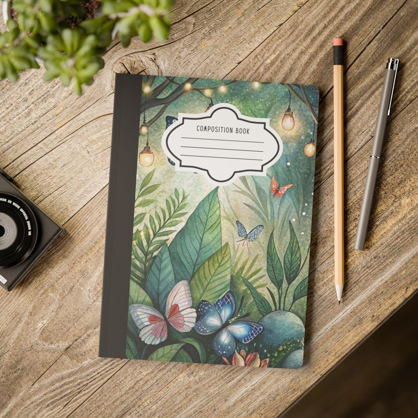 ColorFlow | Butterfly Forest Journal College Ruled Writing Notebook with Magical Lanterns and Botanical Artwork