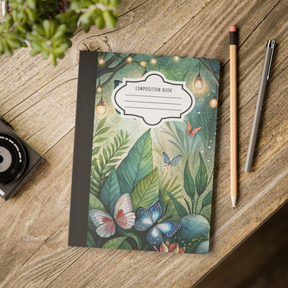 ColorFlow | Butterfly Forest Journal College Ruled Writing Notebook with Magical Lanterns and Botanical Artwork