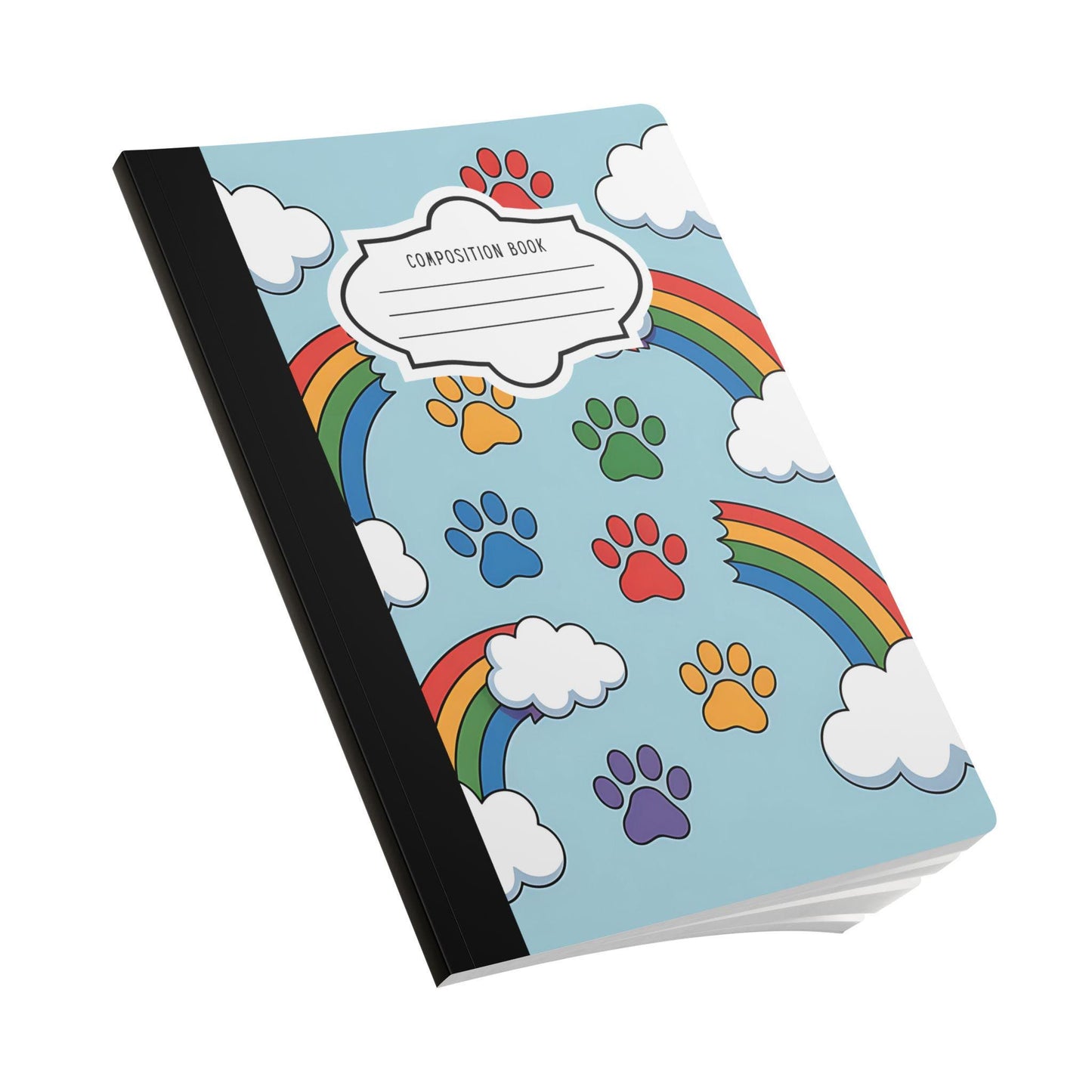 ColorFlow | Rainbow Paw Print and Clouds Composition Notebook Cute Pet Lover Journal Pride School Writing Gift