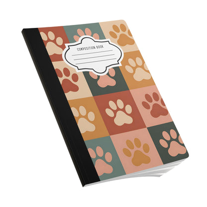 Retro Checker Paw Print Composition Notebook: College Ruled Journal