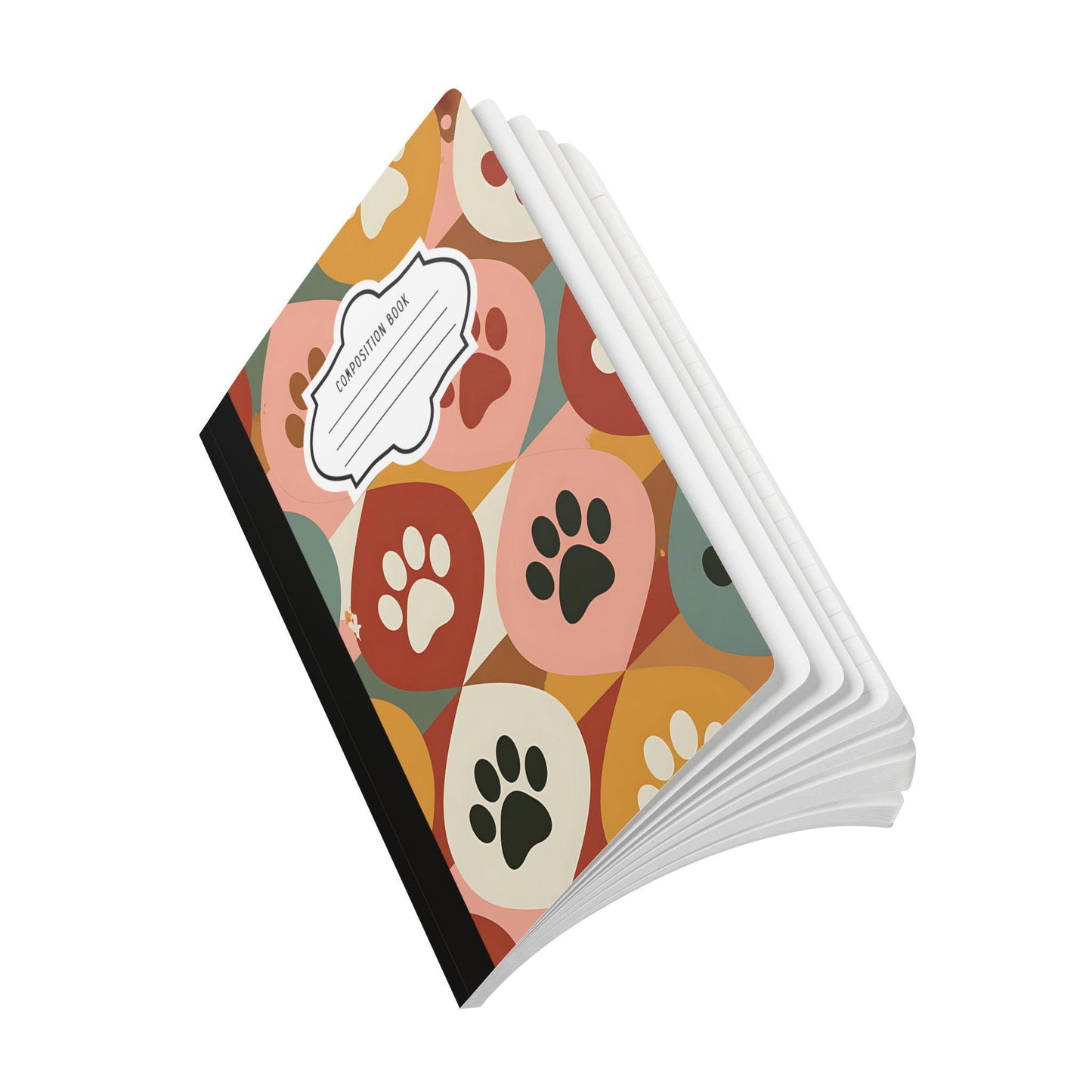 Retro Geometric Paw Print Notebook: College Ruled Journal