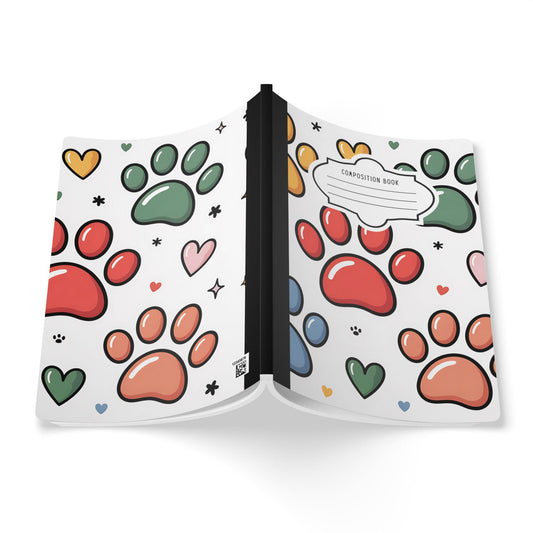Paw Print Hearts Composition Notebook: College Ruled Journal
