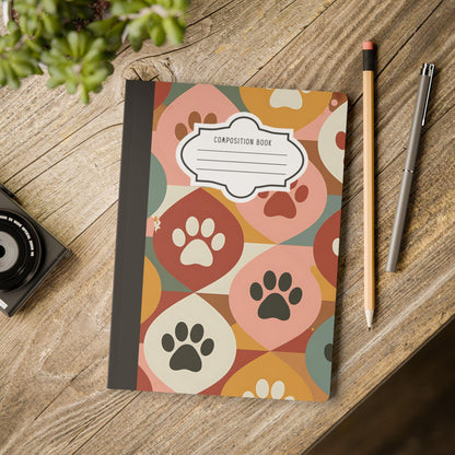 Retro Geometric Paw Print Notebook: College Ruled Journal