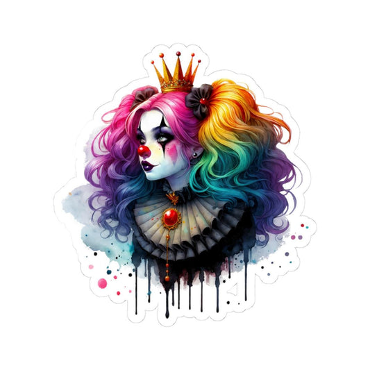Rainbow Clown Queen Sticker: Gothic Circus Art, Glossy Vinyl