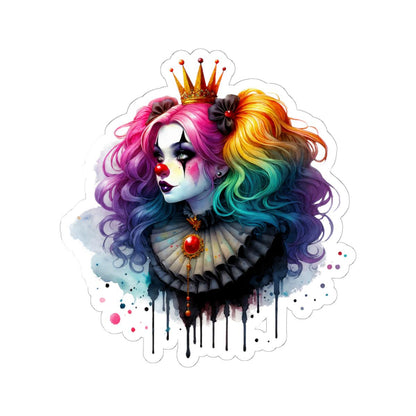 Rainbow Clown Queen Sticker: Gothic Circus Art, Glossy Vinyl