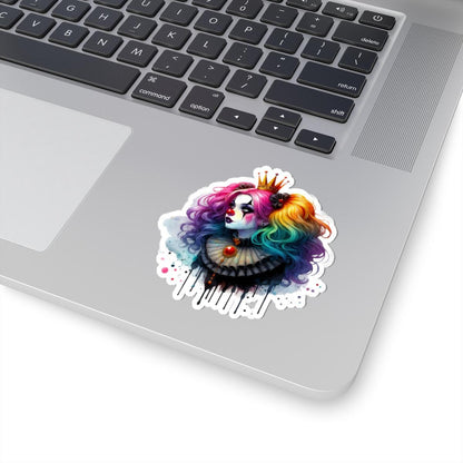 Rainbow Clown Queen Sticker: Gothic Circus Art, Glossy Vinyl