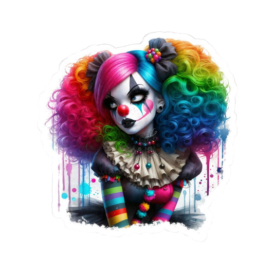 ColorFlow | Rainbow Gothic Clown Sticker | Creepy Cute Circus Doll Art | Alt Aesthetic Glossy Vinyl Sticker