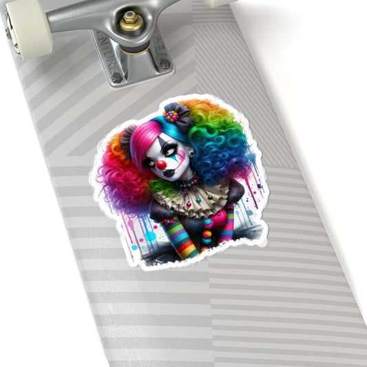 ColorFlow | Rainbow Gothic Clown Sticker | Creepy Cute Circus Doll Art | Alt Aesthetic Glossy Vinyl Sticker
