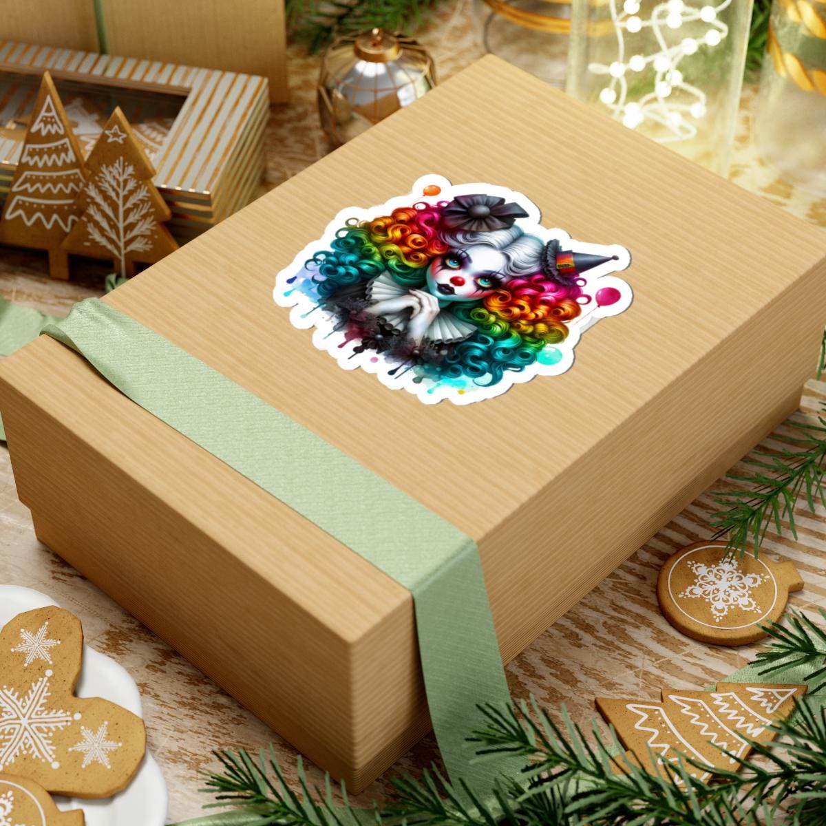ColorFlow | Rainbow Gothic Circus Clown Sticker | Creepy Cute Harlequin Art | Dark Carnival Aesthetic Vinyl
